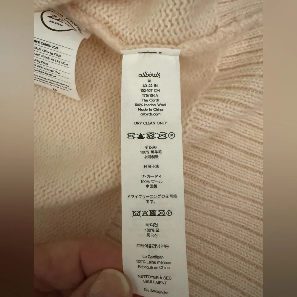 Allbirds The Cardi Peach‎ Merino Wool Button Front Knit Cardigan Top XL
